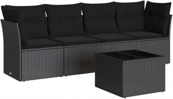 vidaXL 5-tlg. Garten-Sofagarnitur mit Kissen Schwarz Poly Rattan 3217235