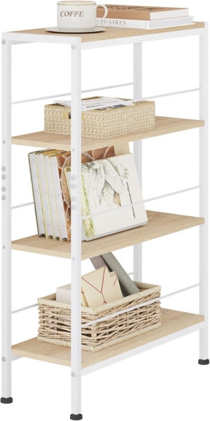 WOLTU Regal, Nischenregal mit 4 Ebenen, Küchenregal Gewürzregal stehend, Standregal Leiterregal schmal, für Küche Wohnzimmer, Holzwerkstoff Metall, Weiß Helle Eiche, 50 x 78 x 20 cm, RGB52whe