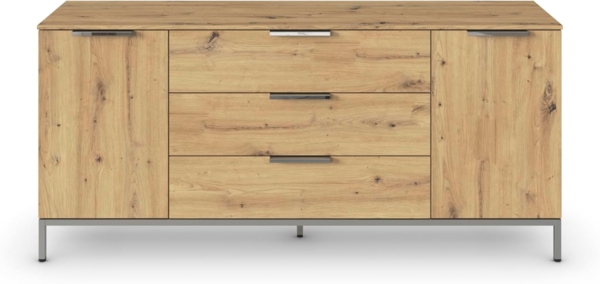 Rauch Möbel Flipp, Sideboard, TV-Schrank, Kommode mit Stauraum, mit Metallkufe Chrom, Eiche Artisan, Holz, 2-türig, 3 Schubladen, Griffe Chrom, 160 x 72 x 42 cm Bild 3