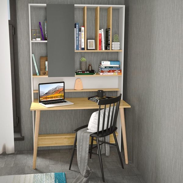 Modern Study Desk, White & Oak, 120 x 60 x 196.6 cm | 100% Melamine Coated Particle Board, 18 mm Thick | Stylish & Functional for Home Office