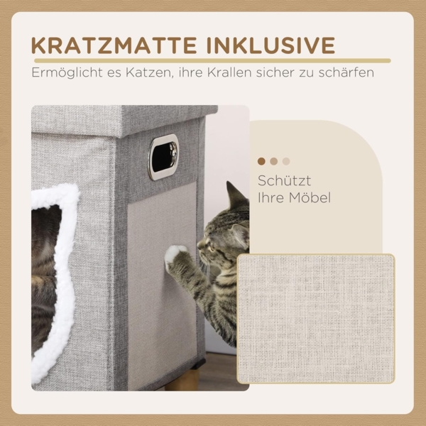 PawHut Tierhaus Katzenhaus mit Kissen, Katzenbett mit Kratzmatte, Polyester, Grau, 35.5B x 35.5B x 42.5H cm Bild 4
