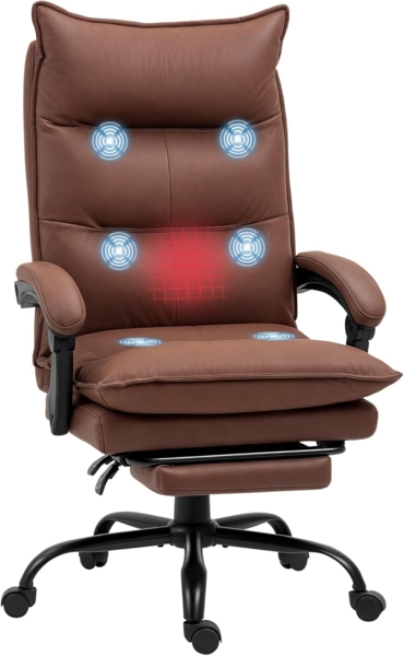 Vinsetto Schreibtischstuhl Bürostuhl mit Heizfunktion, Massagesessel (Chefsessel, 1 St), 120 kg Belastbar, Braun