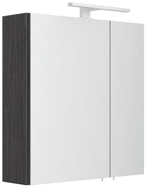 Spiegelschrank 60cm inkl. Design LED-Lampe und Glasböden anthrazit gemasert : Anthrazit gemasert