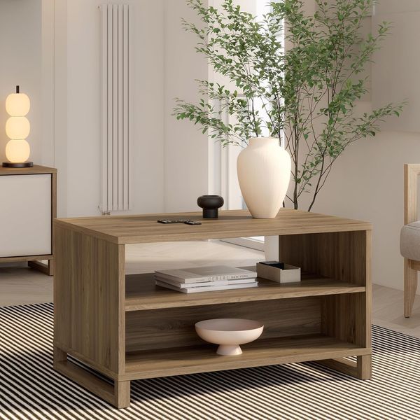 Forte MAREDA Couchtisch 90, Couchtisch mit offenen Fächern, Holzwerkstoff, Valencia Eiche Dekor, 90 cm breit, 51,7 cm hoch, 60 cm tief
