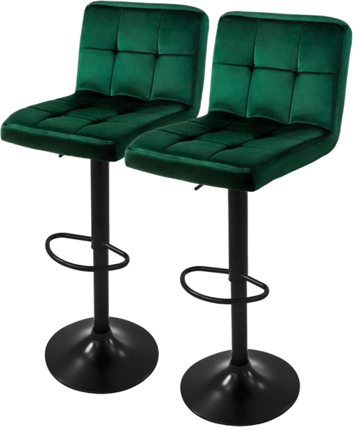 ML-DESIGN Barhocker Gepolsterter Barstuhl mit Rückenlehne und Fußstütze, 360° drehbar (2 St), Drestuhl höhenverstellbar 63-83 cm, Grün, Bezug aus Samt