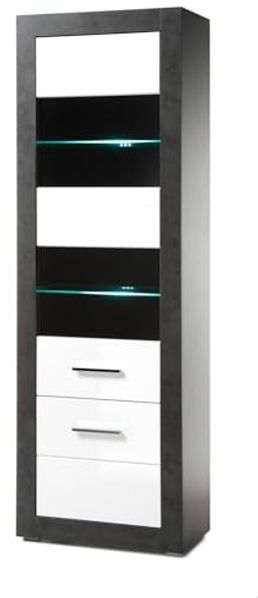 Vitrine Briard in weiß Hochglanz und grau Stone 100 x 198 cm