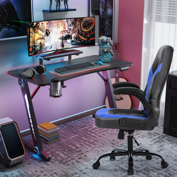 DUMOS Gaming Stuhl - Ergonomischer Gaming Sessel, Verstellbarer Drehbarer Gamingstuhl aus PU-Leder mit klappbaren Armlehnen, Geeignet für Zuhause, Büros usw(Schwarz-Blau) Bild 6