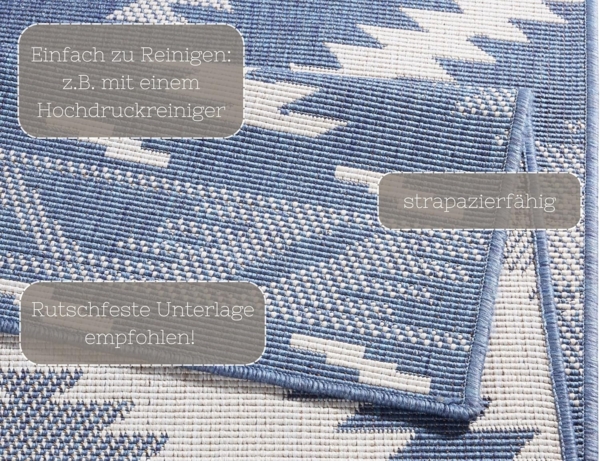 In- & Outdoor Wendeteppich Malibu Blau Creme - 200x290x0,5cm Bild 4