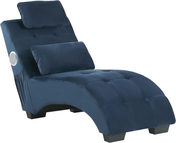 Chaiselongue Samtstoff mit Bluetooth Lautsprecher USB-Port blau SIMORRE