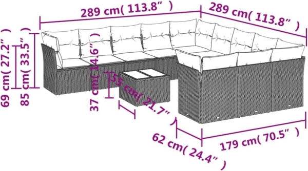 vidaXL 12-tlg. Garten-Sofagarnitur mit Kissen Braun Poly Rattan 3250262 Bild 3