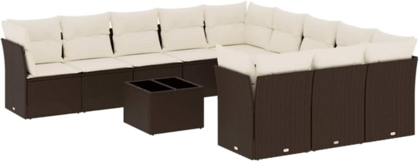 vidaXL 12-tlg. Garten-Sofagarnitur mit Kissen Braun Poly Rattan 3250262 Bild 1