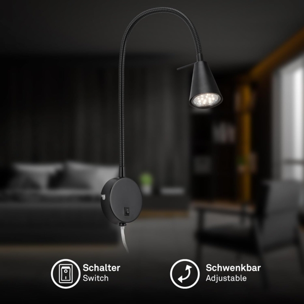 Briloner LED Wandleuchte Tusa schwarz 5W, warmweiß Bild 2