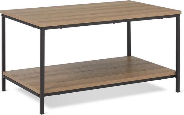 Amazon Basics Couchtisch, Rechteckig, mit unterer Ablage, für das Wohnzimmer, Moderner Stil, Eiche, 50,5 x 80 x 42 cm
