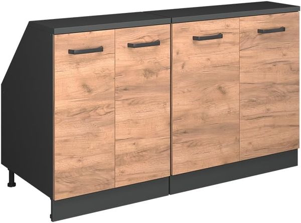 Küchenschrank für Dachschrägen R-Line Goldkraft Eiche 140 cm 2er Set Schrankkorpuss 60 cm Tiefe Vicco