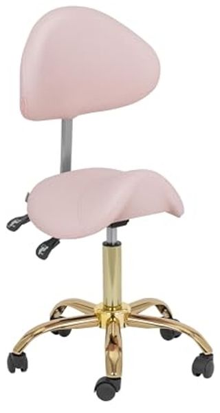 Physa Drehstuhl Sattelstuhl Sattelhocker mit Lehne Rollhocker Rosa/Golden, Zartrosa, Golden