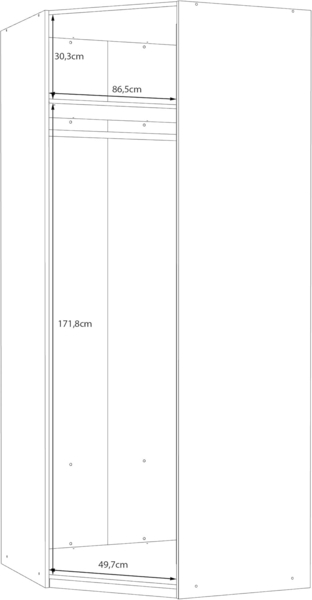 Forte ECONOBOX 2 Eckkleiderschrank 90, 1-türiger Drehtürenschrank, Holzwerkstoff, Mauvella Eiche Dekor, 89,5 cm breit, 210,5 cm hoch, 89,4 cm tief Bild 7