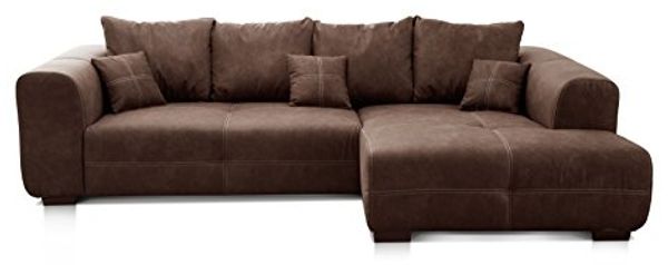 Cavadore Ecksofa Mavericco / XXL Eckcouch Inkl. Rückenkissen und Zierkissen / Longchair rechts / Industrial Style / 285 x 69 x 170 (BxHxT) / Mikrofaser Braun Bild 4