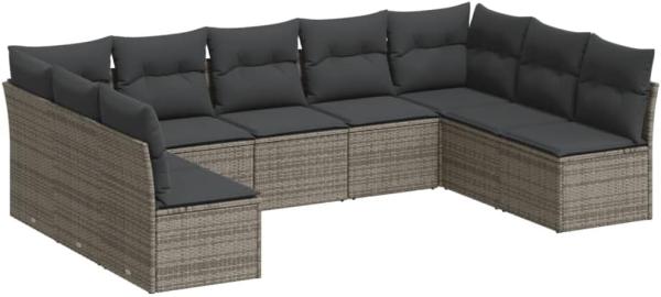 vidaXL 9-tlg. Garten-Sofagarnitur mit Kissen Grau Poly Rattan 3249909