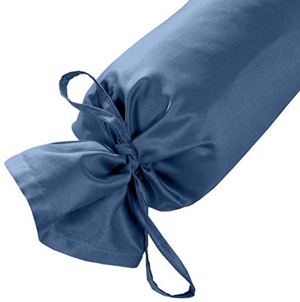 Mako Satin / Baumwollsatin Nackenrollen Bezug uni / einfarbig Jeans Blau 15x40 cm mit Bändern Bild 2