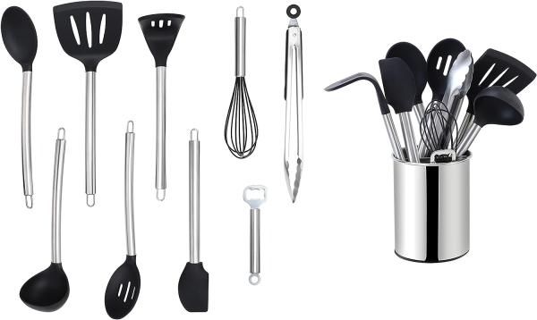 ECHTWERK Küchenorganizer-Set, (Set, 10-tlg), Kochbesteck mit Edelstahlgriff, Antihaft Silikon, Utensilienhalter