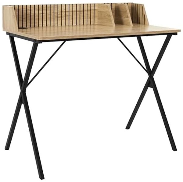 HOME DECO FACTORY, HD0380, Schreibtisch, Modell Klaus, Natural Crush Collection, zeitgenössische Möbel, Tisch und Schreibtisch, Schulschreibtisch, 90 x 84,5 x 50 cm, Braun Schwarz