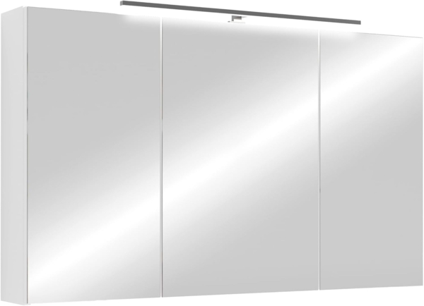 byLIVING Spiegelschrank Spree/Korpus matt weiß mit Spiegeltüren/Hängeschrank mit Soft-Close-Funktion/Inklusive LED-Beleuchtung/Badschrank mit Stecker- und Schalterdose/B 100, H 60, T 20 cm (Weiß)