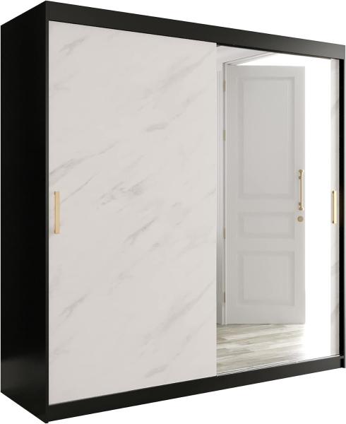 Kleiderschrank Kamoga T2 200 (Schwarz / Marmor Weiß + Gold, ohne Schubladen)