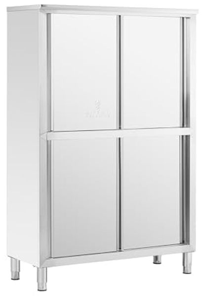 Royal Catering Vorratsschrank 117,8 x 50 x 180,5 cm Küchenschrank Edelstahl Gastro Schiebetüren