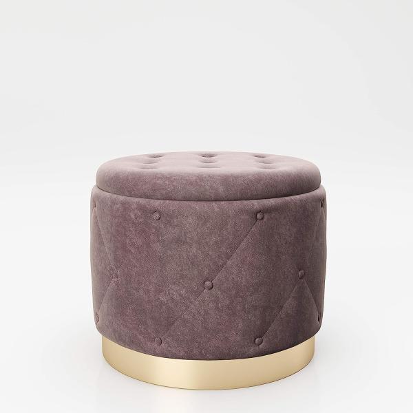 PLAYBOY - Pouf "LIZ" gepolsterter Sitzhocker mit Stauraum, Samtstoff in Rosa und Chesterfield-Optik, goldener Metallfuss, Retro-Design