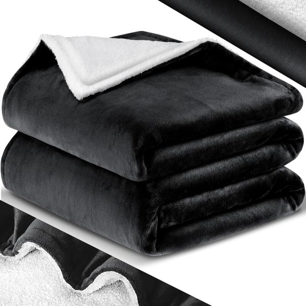 KESSER® Kuscheldecke Flauschige Sherpa Extra Weich & Warm Wohndecke Flanell Fleecedecke, Falten beständig/Anti-verfärben als Couchdecke Sofadecke oder Bettüberwurf Schwarz, 150 x 200 cm