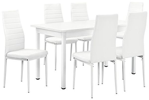 en. casa Esstisch mit 6 Stühlen weiß 140x60 cm Küchentisch Esszimmertisch Tisch
