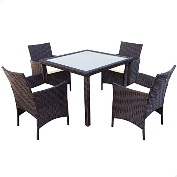 Aktive 61073 – Rattan-Gartentisch- und Stuhlset | Terrassentisch und Stühle beinhaltet 4 Gartenstühle und 1 Gartentisch 100x75 cm | Garten- und Terrassenmöbel