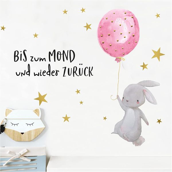 Little Deco Kinder Wandtattoo Hase & Zitat Bis zum Mond 90x63 cm
