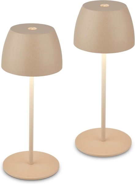 BRILONER - 2er Set Mini LED Tischlampe kabellos IP44 mit Touch, stufenlos dimmbar, Akku & Lichtquelle tauschbar, Nachttischlampe, Dekolampe, Akku Tischleuchte, 8x20 cm (DxH), Beige
