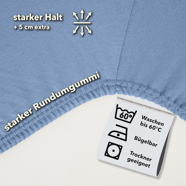 STUDIO Basic Topper Spannbettlaken 180x200 cm, 100% gekämmte Baumwolle, Oeko-TEX 100, Markenqualität, Bettlaken 180x200 Topperbezug Jersey - Mittelblau Bild 3