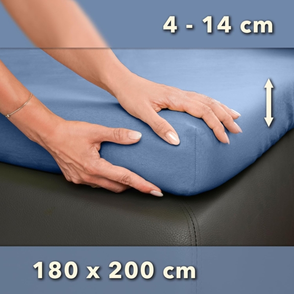 STUDIO Basic Topper Spannbettlaken 180x200 cm, 100% gekämmte Baumwolle, Oeko-TEX 100, Markenqualität, Bettlaken 180x200 Topperbezug Jersey - Mittelblau Bild 4