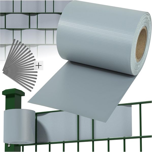 tectake® Sichtschutzfolie, Sichtschutzstreifen mit Befestigungsclips, Windschutz, Sonnenschutz, Sichtschutzmatte für Balkon, Garten, Terrasse, für Stabmattenzaun und Zaunelemente - 70 m, grau