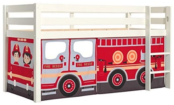 Vipack 'Pino' Halbhochbett 90x200 cm, weiß, Kiefer massiv, mit Textilset 'Fire Rescue' Bild 4