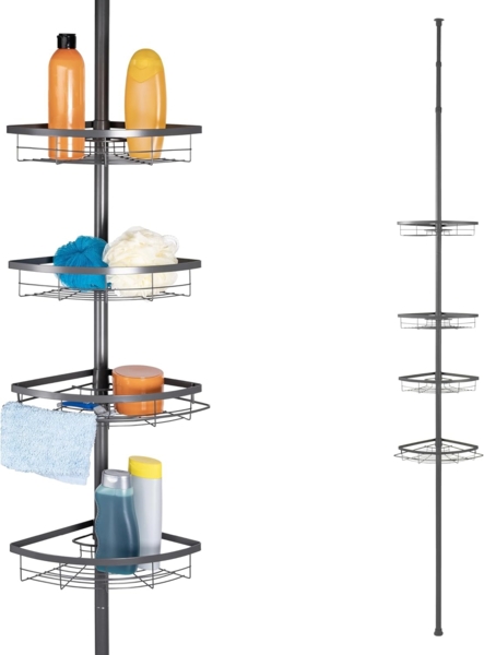 bremermann Teleskopregal Teleskop-Eckregal, 4 Körbe, Teleskop-Stange bis max. ca. 290 cm, grau