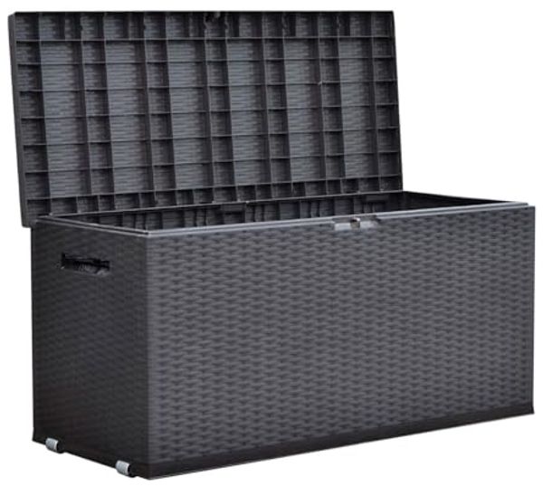 Jelenia Plast 'NIZZA' Kissenbox, Geflechtoptik, Witterungsbeständig, mit Rollen, Anthrazit, 120 x 60 x 52 cm