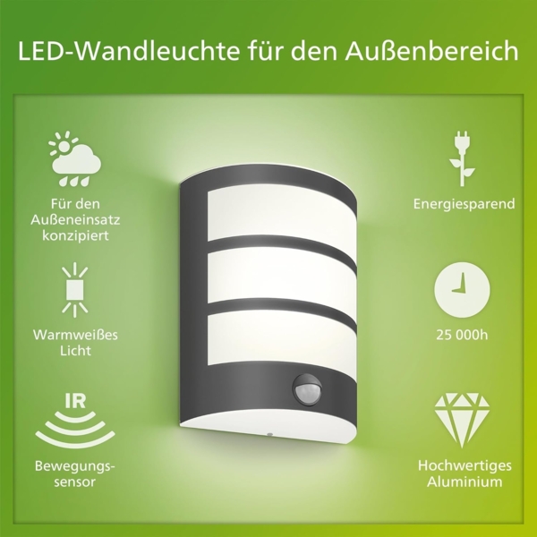 Philips LED Außenwandleuchte Python anthrazit mit Bewegungssensor warmweiß Bild 2