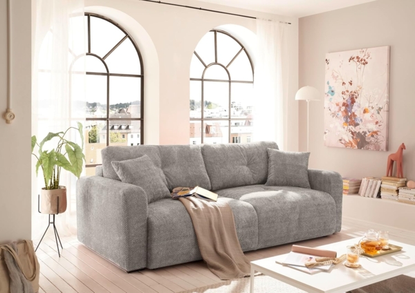 Schlafsofa Bullet von ED Exciting Design – Komfortables Mikrofaser-Sofa mit Nosagfederung Farbe Taupe, Bettkasten und Liftbeschlag