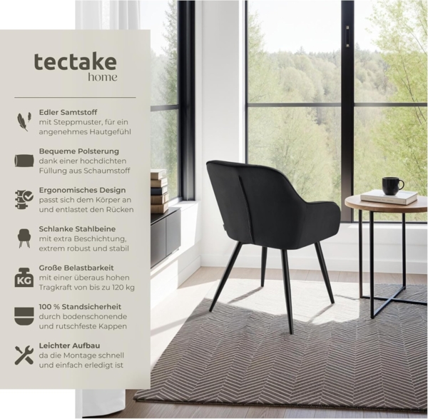 tectake Esszimmerstuhl Marilyn (4er Set, 4 St), gepolstert, in Samtoptik, gesteppt Bild 4