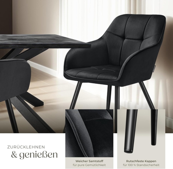 tectake Esszimmerstuhl Marilyn (4er Set, 4 St), gepolstert, in Samtoptik, gesteppt Bild 6