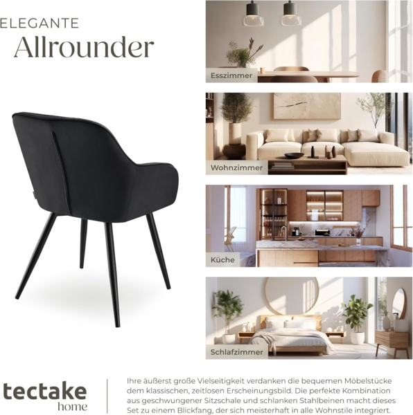 tectake Esszimmerstuhl Marilyn (4er Set, 4 St), gepolstert, in Samtoptik, gesteppt Bild 8