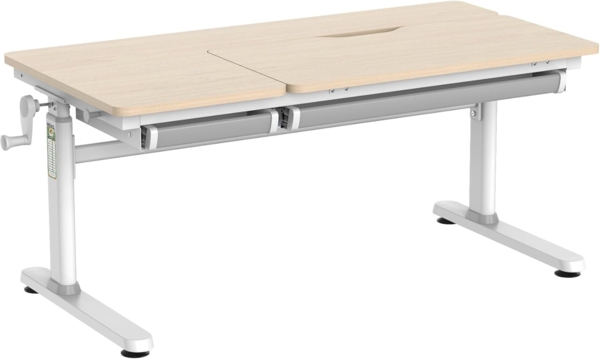 HOKO Kinderschreibtisch höhenverstellbar 54-76 cm, ergonomischer Schreibtisch (für Kinder & Jugendliche, 120x60 cm, neigbare Tischplatte mit Schubladen, stabil & belastbar bis 100 kg, Weiß, Holzfarben)