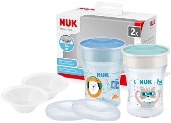 NUK Trinklernbecher NUK Magic Cup 2er – Löwe & Katze 230ml + Zubehör, BPA-frei