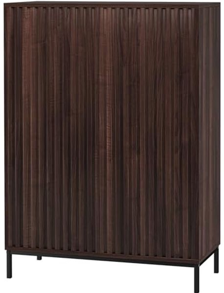 loft24 Hochschrank Cecilie Highboard mit geriffelten Fronten, Metallgestell