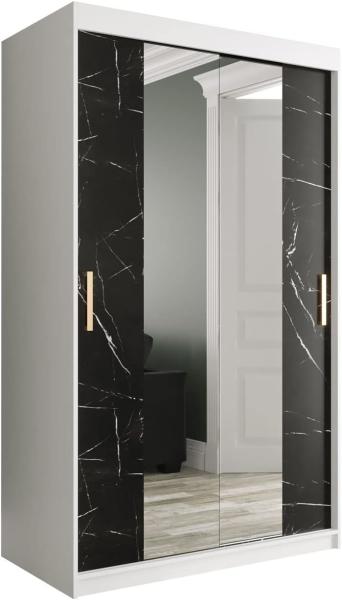 Kleiderschrank Kamoga T1 120 (Weiß / Marmor Schwarz + Gold, mit Schubladen)