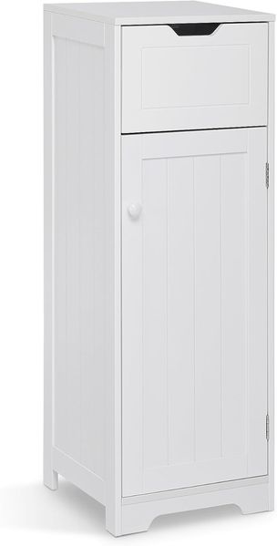 Meerveil Badschrank Schmal, Badezimmerschrank mit 1 Schubladen 1 Tür 2 Regal, 32 x 30 x 87 cm Weiß MDF Holz Lackiertes, Badmöbel für Badezimmer Küche Wohnzimmer Eingang
